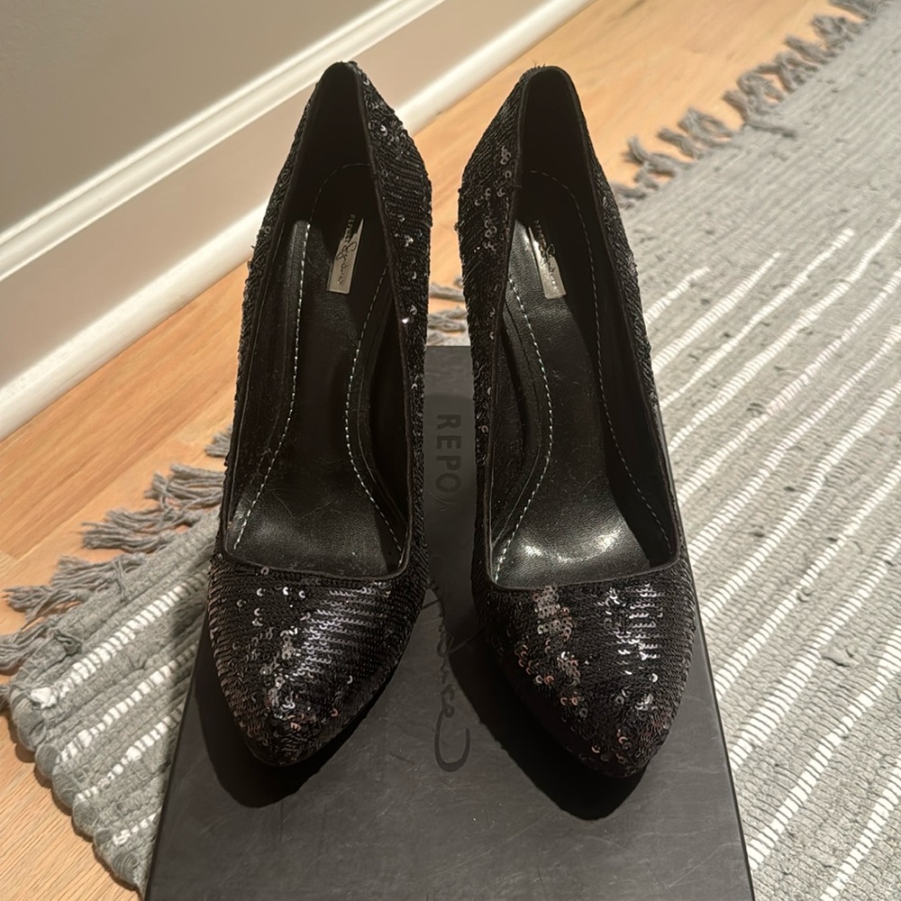 Report Signature Black Sequin Platform High Heels… - image 1